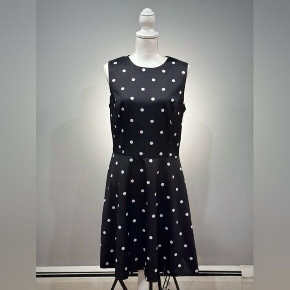 CLEARANCE! B/W Chaps Polka Dot A-Line Sheath Dress Size 12 EUC - Picture 1 of 5